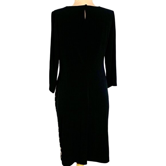 Chicos Chevron Mix Chanon Black Gold Shift Dress Keyhole Back Chico’s 0.5 US 6 - Picture 4 of 10